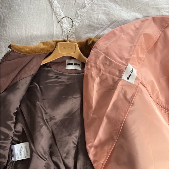 Miu Miu AUTHENTIC NEW Brown Zip-Up Corduroy Collar Crop Padded Bomber Jacket - Picture 8 of 8